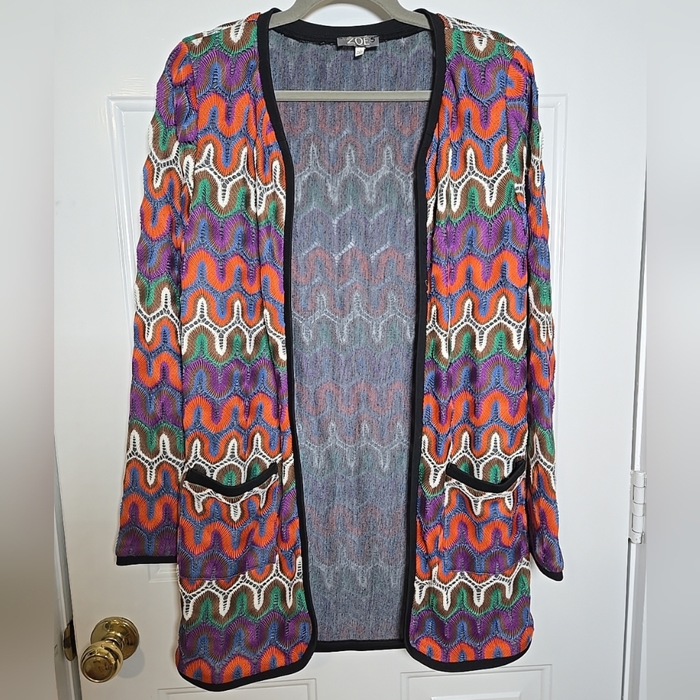 ZOE Ladies Open Front Multi Vibrant Colored Cardigan Small